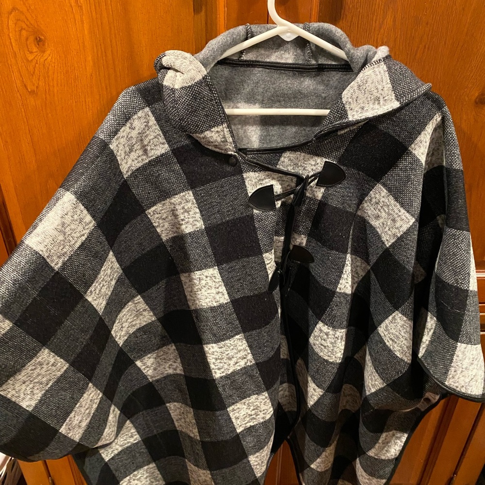 Black and Gray Plaid Poncho